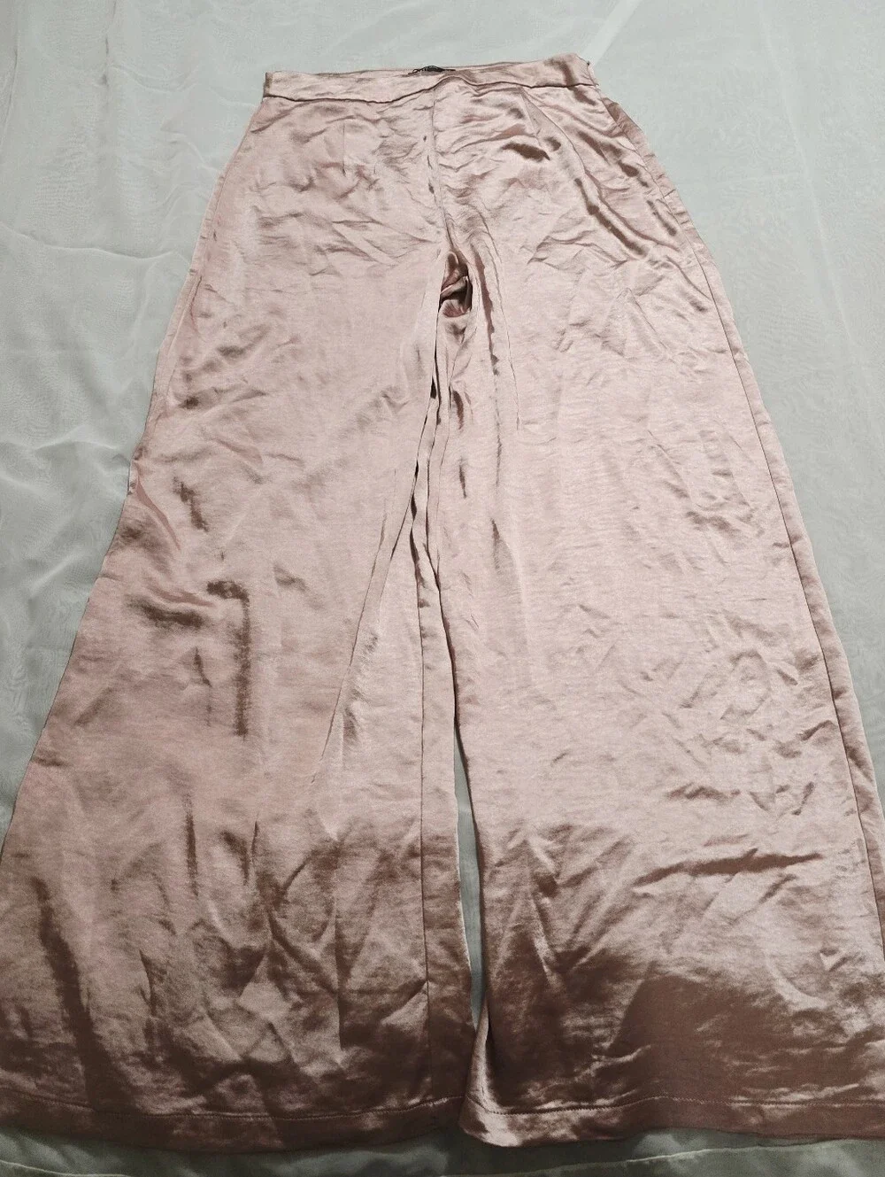 Nasty Gal Take it in Your Stride Wide Leg Pink Satin Pants - Picture 3 of 10